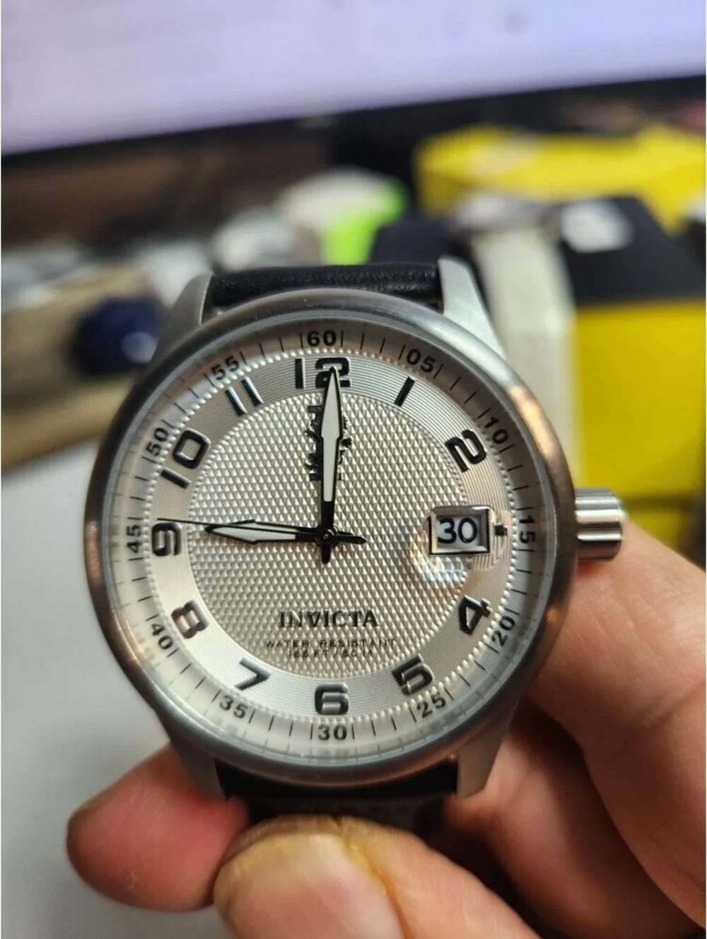 Invicta Quartz Watch - I-Force Silver Tone Dial Black Leather Strap, 44m (12823)
